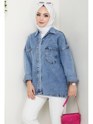 Açık Mavi Aysila Oversize Kot Ceket