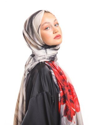 Geometrik Çiçekli Desen Pavia Seri Şal Askısı İle Birlikte 90x200 Cm Krem Kırmızı Geometrik Çiçekli Desen Pavia Seri Şal Askısı İle Birlikte 90x200 Cm Krem Kırmızı