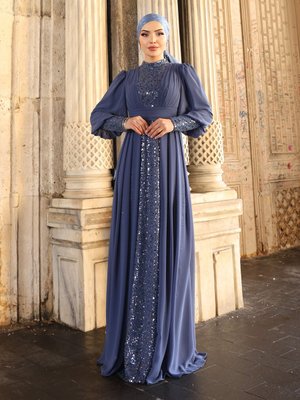 Kot Mavi Alya Abiye Elbise