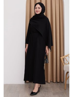 Şal Detay Siyah Modal Elbise