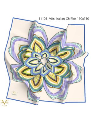 İndigo Desenli İtalyan Şifon Seri Eşarp Askısı İle Birlikte 110x110 Cm