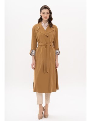 Taba Leopar Desen Detaylı Yarım Astarlı Trençkot