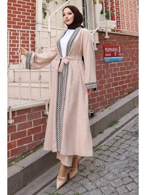 Bej Etnik Desenli Kimono Takım Bej Etnik Desenli Kimono Takım
