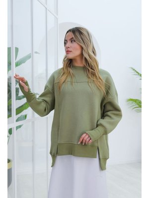 Yeşil Ön Yırtmaç Ve Parmak Detaylı Sweat Yeşil Ön Yırtmaç Ve Parmak Detaylı Sweat