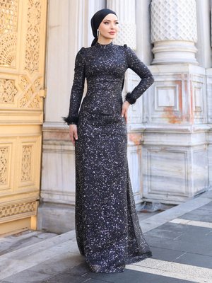 Siyah Sakura Abiye Elbise