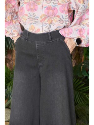 Füme Denim Bol Paça Pantolon Etek Füme Denim Bol Paça Pantolon Etek