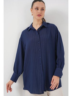 Lacivert Çizgili Uzun Gömlek Tunik Lacivert Çizgili Uzun Gömlek Tunik