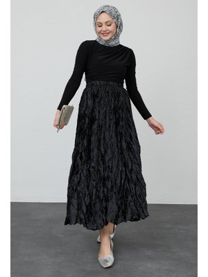 İncili Saten Kraş Siyah Etek