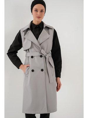 Gri Kruvaze Yaka Trençkot Yelek Gri Kruvaze Yaka Trençkot Yelek