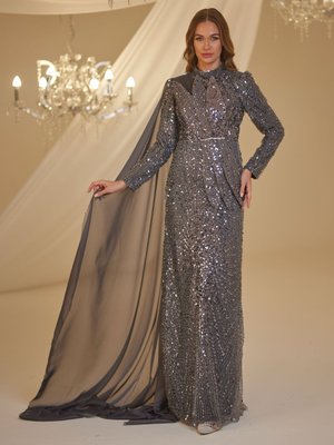 Antrasit Adel Abiye Elbise