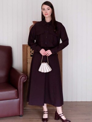 Mürdüm Poliviskon Cepli Ceket Etek Takım