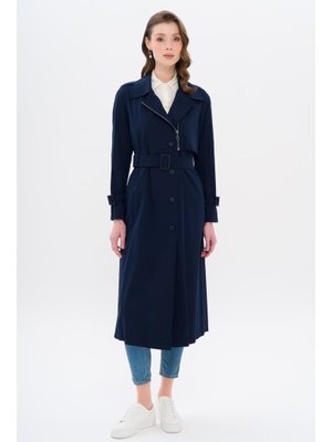 Lacivert Fermuar Ve Apolet Detaylı Astarsız Trençkot