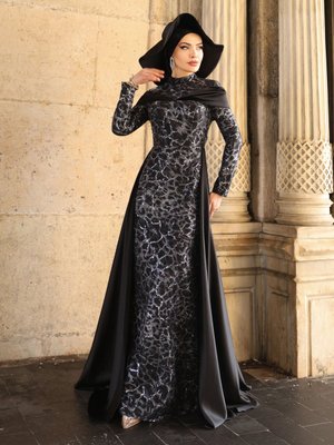 Siyah Frezya Abiye Elbise