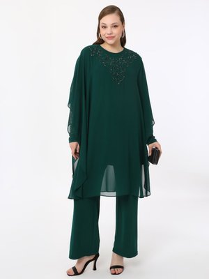 Zümrüt Yeşili Büyük Beden Abiye Takım