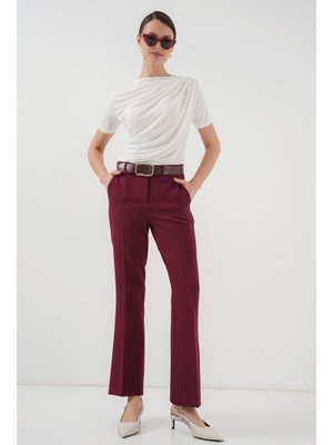 Bordo Kemerli İspanyol Paça Pantolon Bordo Kemerli İspanyol Paça Pantolon