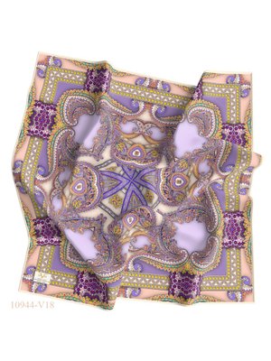 Paisley Desen İtalyan Şifon Eşarp Askısı İle Birlikte 110x110 Cm ** Leylak Somon