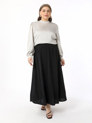 Siyah Beli Lastikli Büyük Beden Dokuma Aerobin Etek