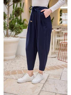 Lacivert Beli Lastikli Havuç Pantolon