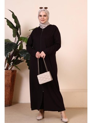 Mürdüm Kadin Buyuk Beden Fermuarlı Tam Tesettur Uzun Namaz Elbisesi