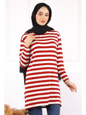Bordo Çizgili Uzun Kol Tunik Bordo Çizgili Uzun Kol Tunik