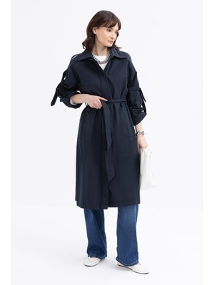 Lacivert Cepli Apoletli Trençkot