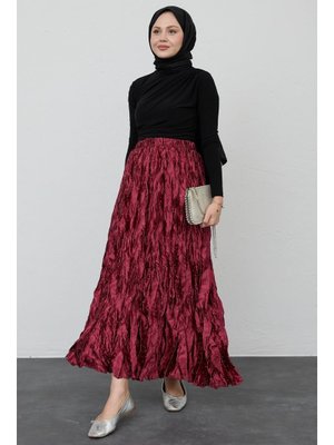 İncili Saten Kraş Bordo Etek İncili Saten Kraş Bordo Etek