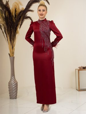 Bordo Nara Abiye Elbise Bordo Nara Abiye Elbise