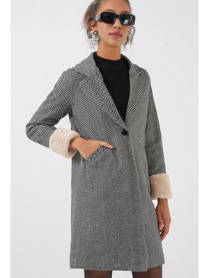 C.siyah Balık Sırtı Kaşe Kaban