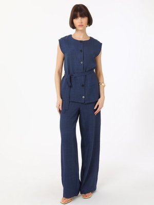 Lacivert Belden Bağlama Detaylı İkili Takım