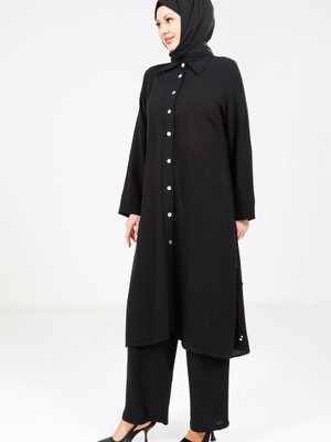 Siyah Keten Renk Alt Üst Takım Siyah Keten Renk Alt Üst Takım