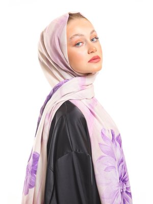 Geometrik Çiçekli Desen Pavia Seri Şal Askısı İle Birlikte 90x200 Cm Krem Lila Geometrik Çiçekli Desen Pavia Seri Şal Askısı İle Birlikte 90x200 Cm Krem Lila