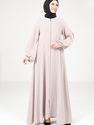 Bej Samyeli Kol Manşeti Boncuklu Kloş Ferace