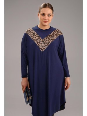 Leopar Kadin Buyuk Beden Giyim Tunik Yarasa Kol Ve Oversize Kesim Lacivert