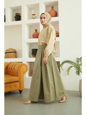 Haki Denim Parça Boya Pantolon Etek Haki Denim Parça Boya Pantolon Etek