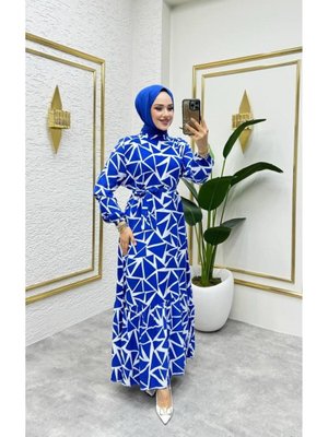 Saks Geometrik Desenli Viscon Elbise Saks Geometrik Desenli Viscon Elbise