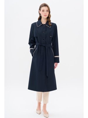 Lacivert Gömlek Yaka Biye Ve Pelerin Detaylı Büyük Beden Trençkot