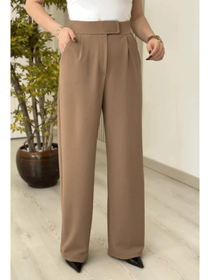 Açık Kahve Cırtlı Palazzo Pantolon