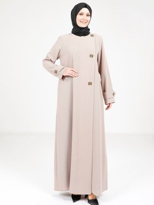 Bej Düğme Detaylı Koyu Ferace