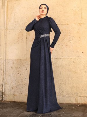 Lacivert Defne Abiye Elbise