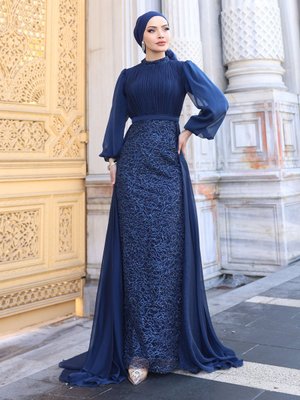 Lacivert Lavanta Abiye Elbise