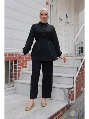 Siyah Taş Düğme Detaylı Takım
