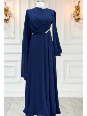 Lacivert Feza Abiye Elbise
