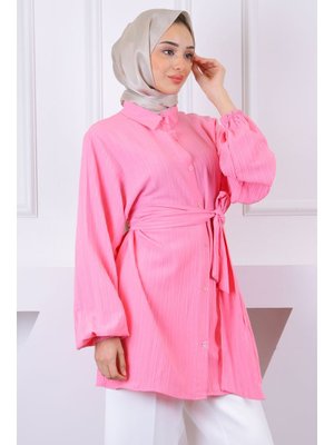 Pembe Bel Kuşaklı Tunik