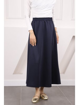 Lacivert Bel Lastikli Scuba Kloş Etek Lacivert Bel Lastikli Scuba Kloş Etek
