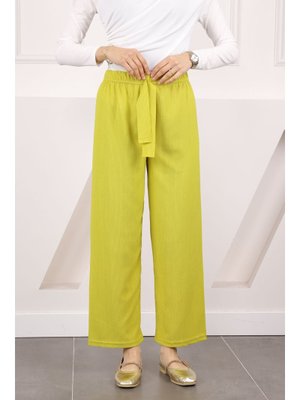 Fıstık Yeşili Bürümcük Bol Paça Pantolon Fıstık Yeşili Bürümcük Bol Paça Pantolon