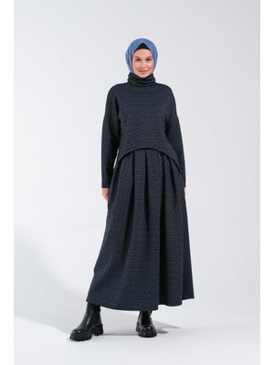 2248_yüksek Yakalı Geniş Fit Bluz Ve Etek Takımı