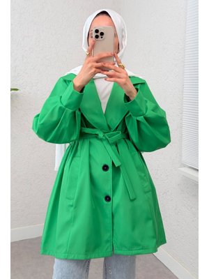 Yeşil Balon Kol Kuşaklı Trençkot