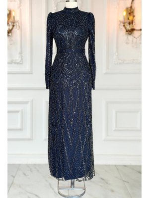 Lacivert Gülce Abiye Elbise