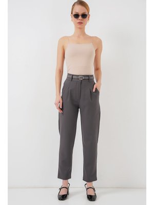 Antrasit Pileli Kemerli Kumaş Pantolon Antrasit Pileli Kemerli Kumaş Pantolon