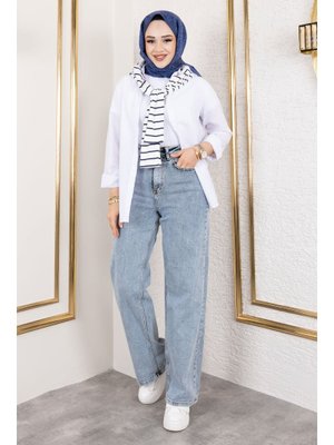 Açık Mavi Yüksek Bel Palazzo Kot Pantolon Açık Mavi Yüksek Bel Palazzo Kot Pantolon